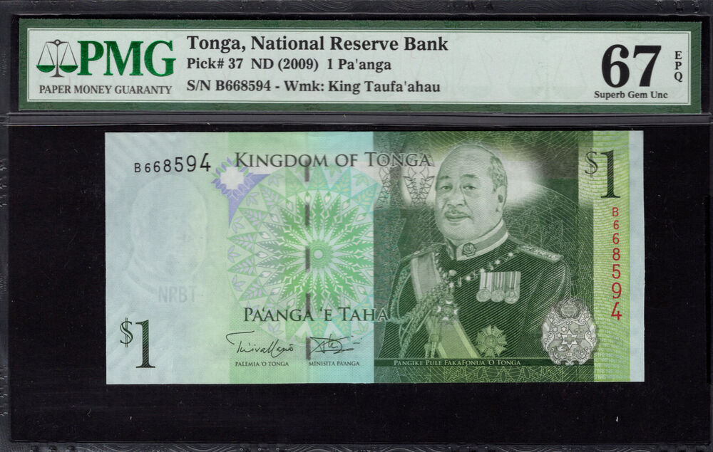 Tonga - 1 Pa'anga 2009 - Pick # 37 - PMG 67 EPQ