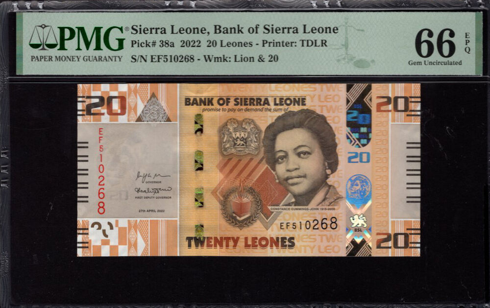 Sierra Leone - 20 Leones 2022 - Pick # 38a - PMG 66 EPQ