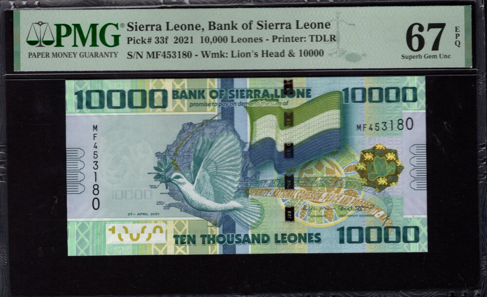 Sierra Leone - 10.000 Leones 2021 - Pick # 33f - PMG 67 EPQ
