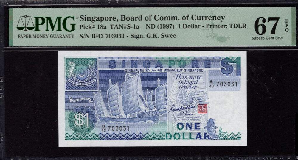 Singapore - 1 Dollar 1987 - Pick # 18a - PMG 67 EPQ