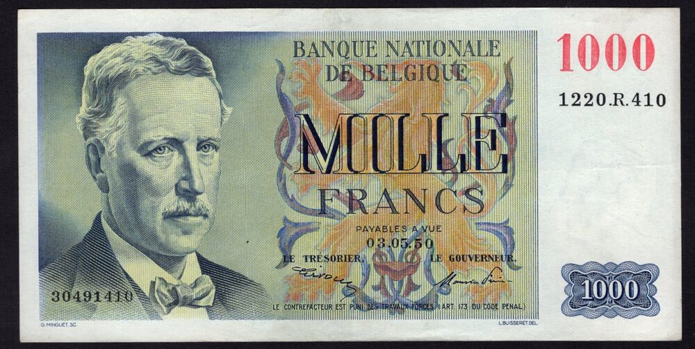Belgium - 1000 Francs 03.05.1950 - Pick # 131 - VF