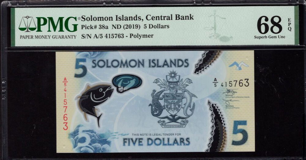 Solomon Islands - 5 Dollars 2019 - Pick # 38a - PMG 68 EPQ
