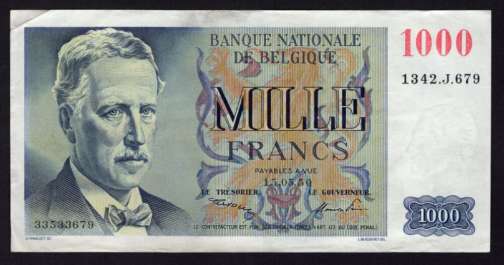 Belgium - 1000 Francs 15.05.1950 - Pick # 131 - VF