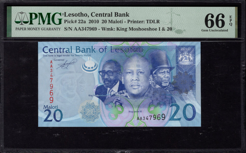 Lesotho - 20 Maloti 2010 - Pick # 22a - PMG 66 EPQ