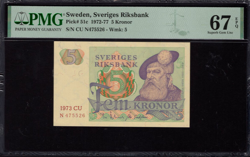Sweden - 5 Kronor 1972 - Pick # 51c - PMG 67 EPQ