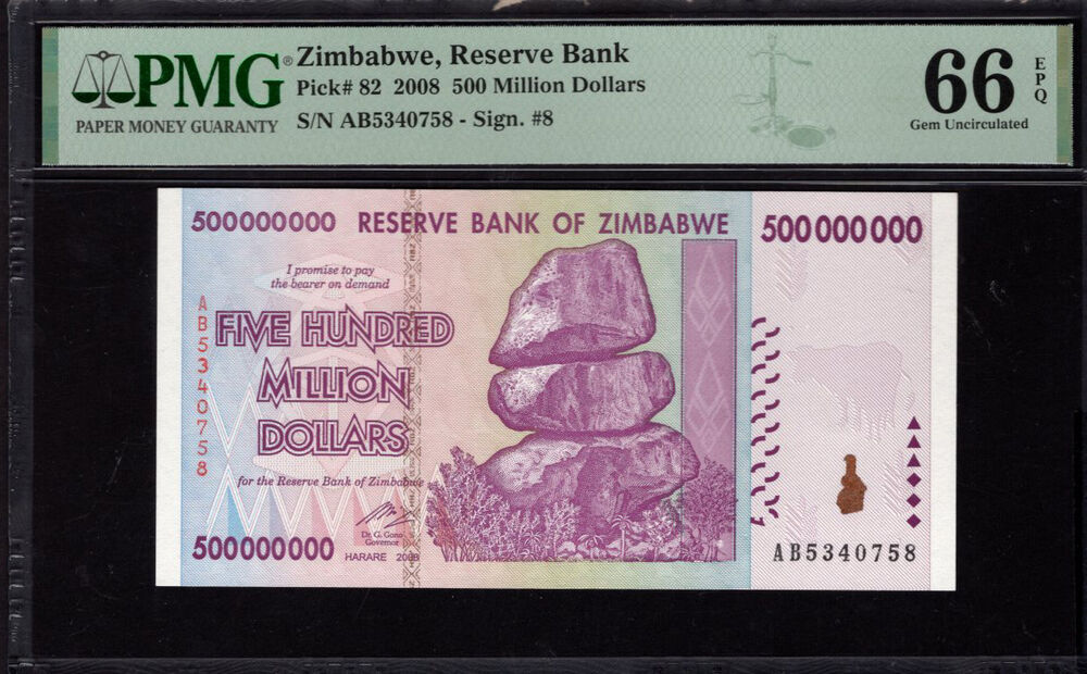 Zimbabwe - 500.000.000 Dollars 2008 - Pick # 82 - PMG 66 EPQ