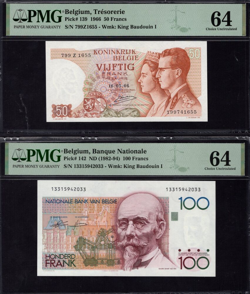 Belgium - Group of 2 PMG graded notes