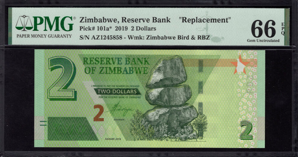 Zimbabwe - 2 Dollars 2019 - Pick # 101a* - PMG 66 EPQ