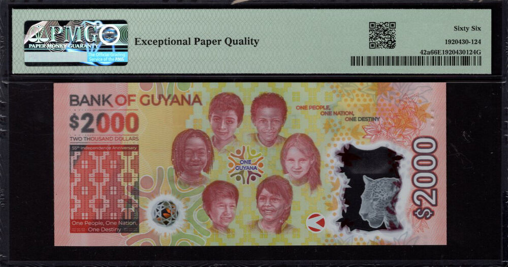 Guyana - 2.000 Dollars 2022 - Pick # 42a - PMG 66 EPQ