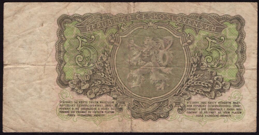 Czechoslovakia - 5 Korun 1953 - Pick # 80b - Color Error - Fine