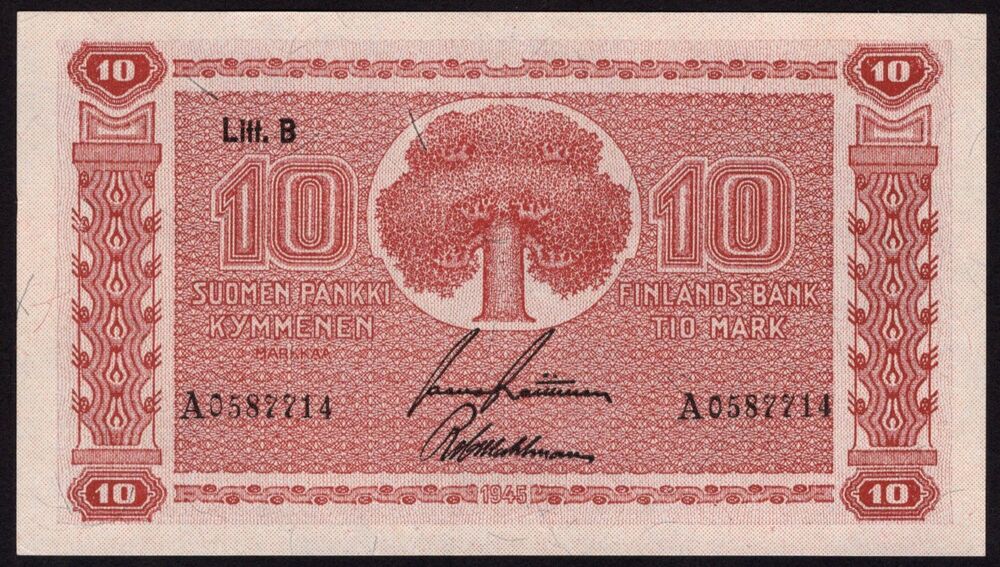 Finland - 10 Markkaa 1945 - Pick # 85 - AU