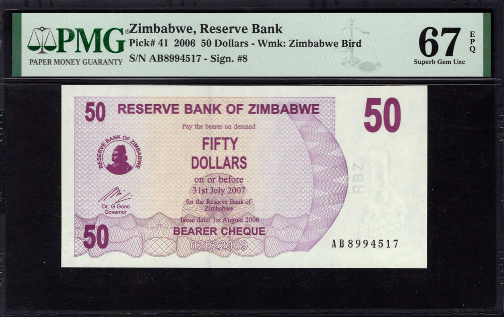 Zimbabwe - 50 Dollars 2006 - Pick # 41 - PMG 67 EPQ