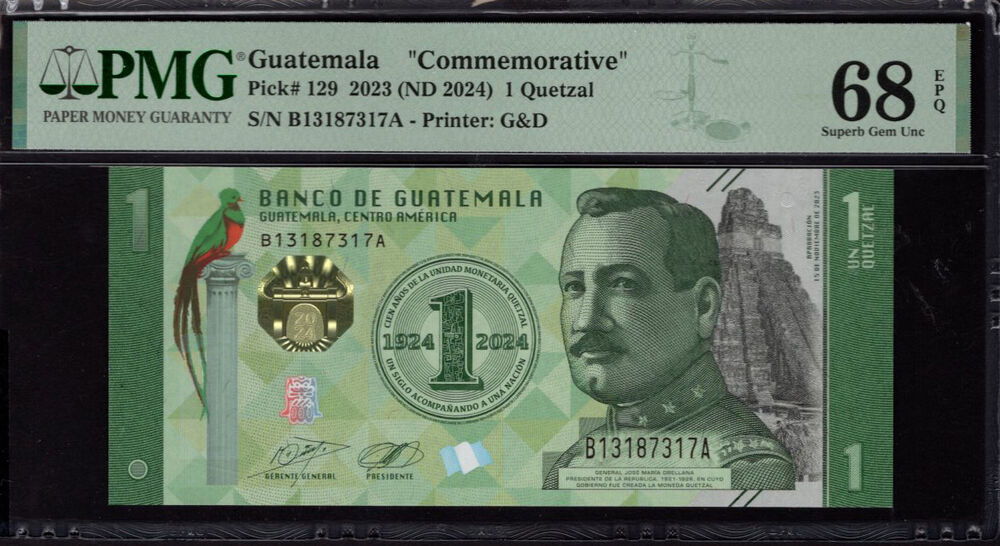 Guatemala - 1 Quetzal 2023 - Pick # 129 - PMG 68 EPQ