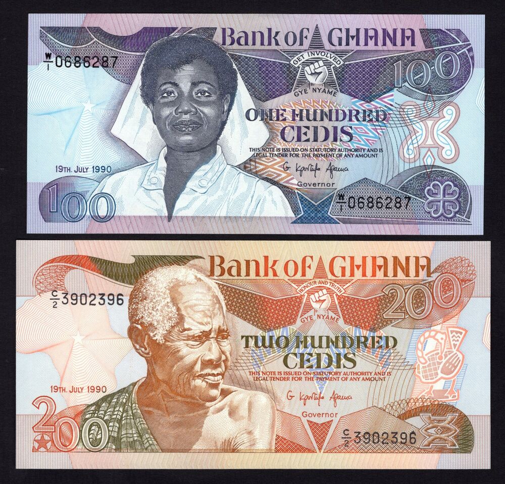 Ghana - 100 & 200 Cedis 1990 - Pick 26b, 27b - UNC