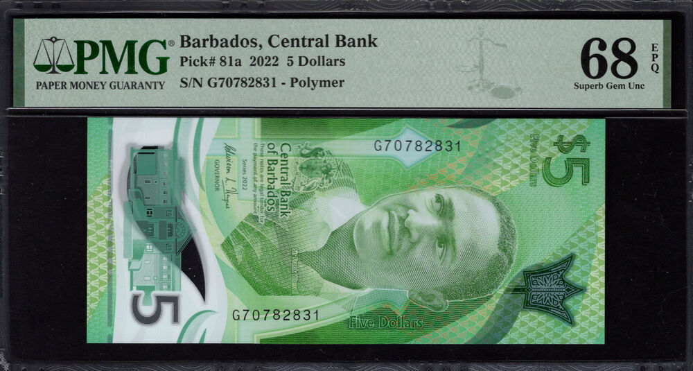 Barbados - 5 Dollars 2022 - Pick # 81a - PMG 68 EPQ
