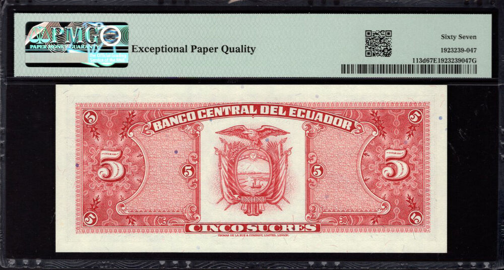 Ecuador - 5 Sucres 1983 - Pick # 113d - PMG 67 EPQ