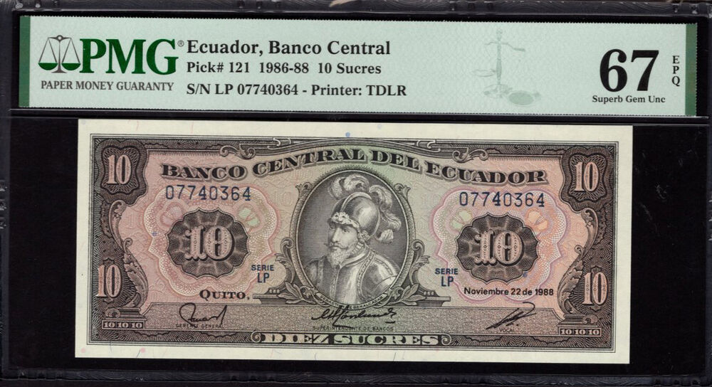 Ecuador - 10 Sucres 1986 - Pick # 121 - PMG 67 EPQ