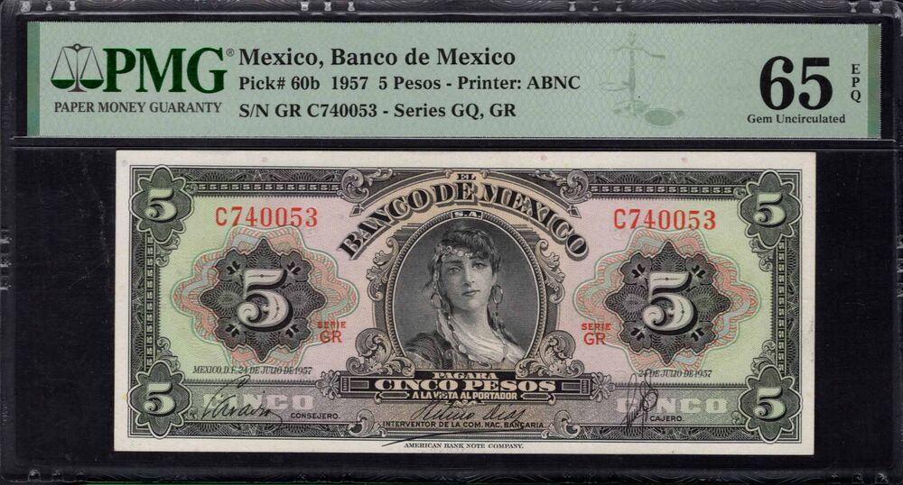 Mexico - 5 Pesos 1957 - Pick # 60b - PMG 65 EPQ