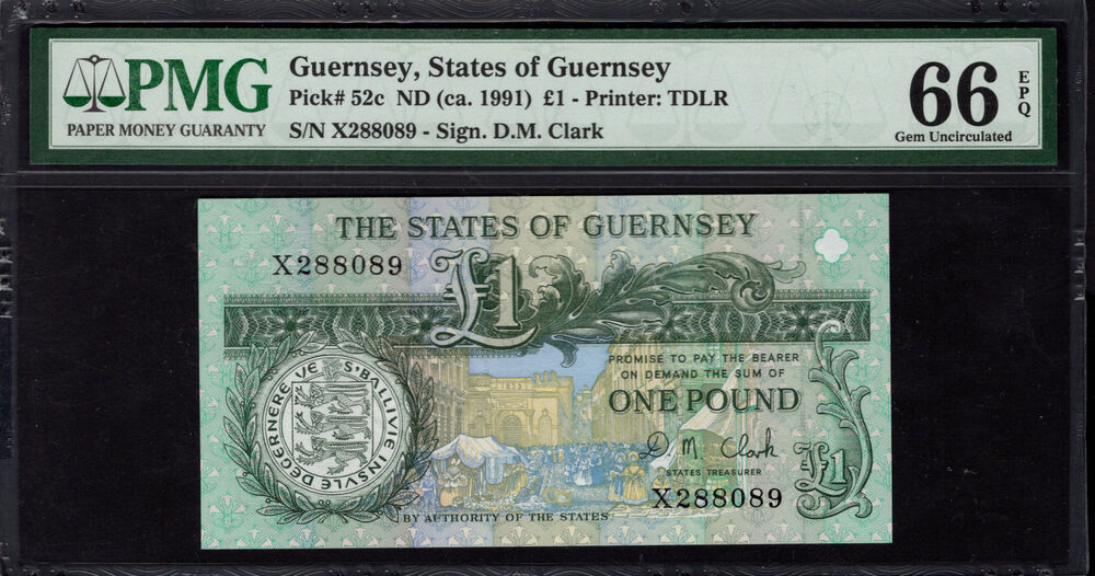 Guernsey - 1 Pound 1991 - Pick # 52c - PMG 66 EPQ