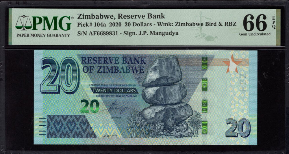 Zimbabwe - 20 Dollars 2020 - Pick # 104a - PMG 66 EPQ