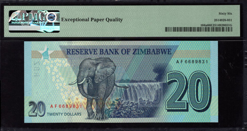 Zimbabwe - 20 Dollars 2020 - Pick # 104a - PMG 66 EPQ