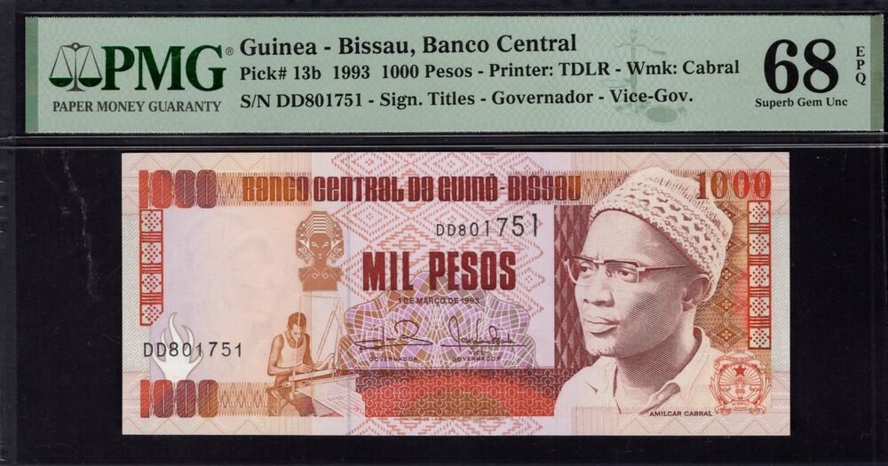 Guinea-Bissau - 1000 Pesos 1993 - Pick # 13b - PMG 68 EPQ