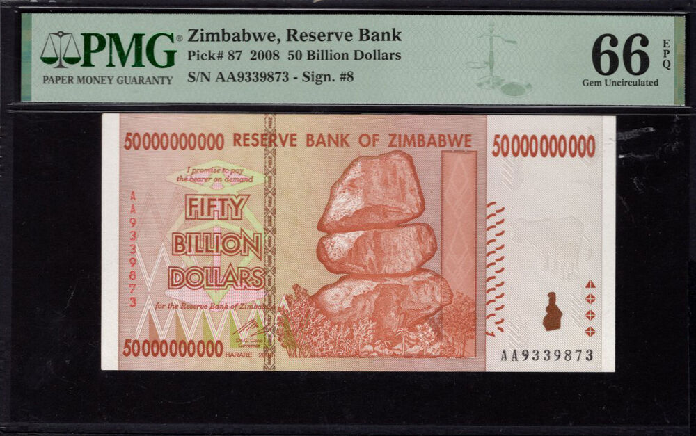 Zimbabwe - 50.000.000.000 Dollars 2008 - Pick # 87 - PMG 66 EPQ