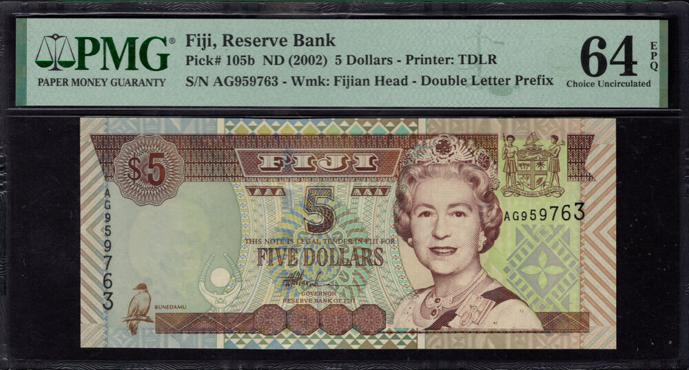 Fiji - 5 Dollars 2002 - Pick # 105b - PMG 64 EPQ