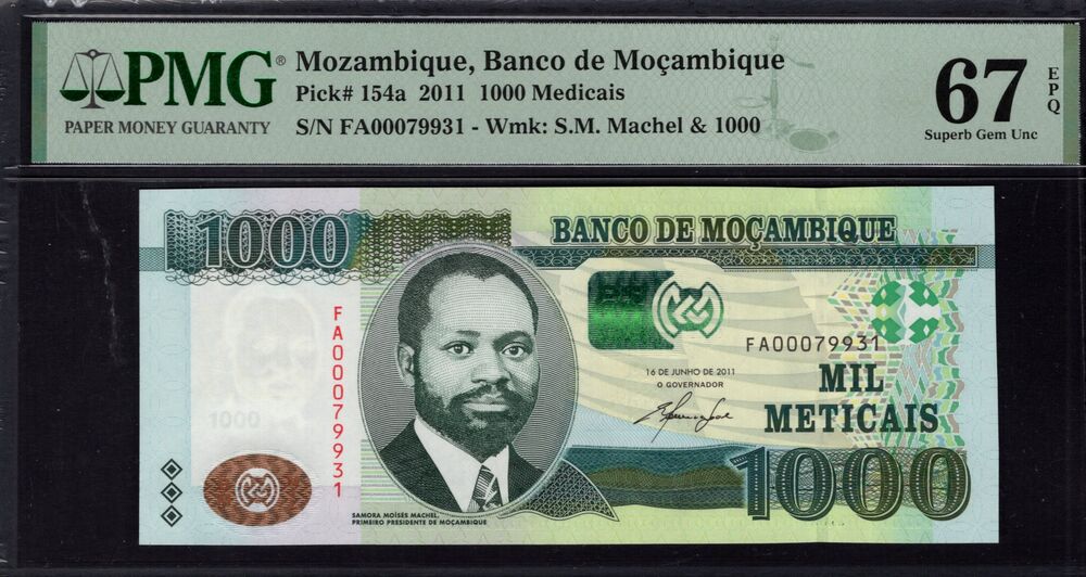 Mozambique - 1000 Meticais 2011 - Pick # 154a - PMG 67 EPQ