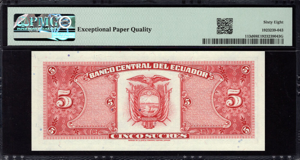 Ecuador - 5 Sucres 1983 - Pick # 113d - PMG 68 EPQ
