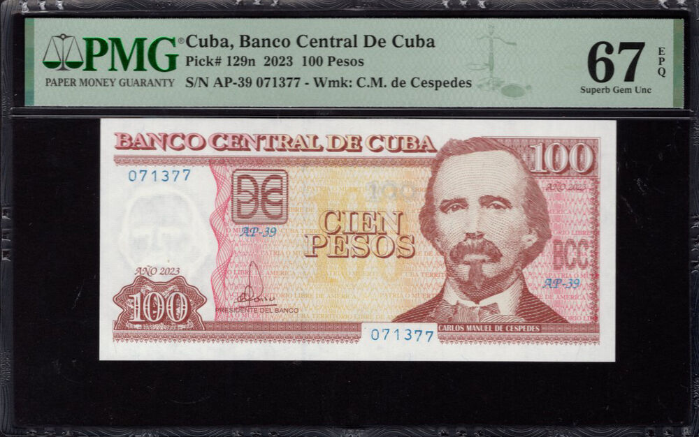 Cuba - 100 Pesos 2023 - Pick # 129n - PMG 67 EPQ