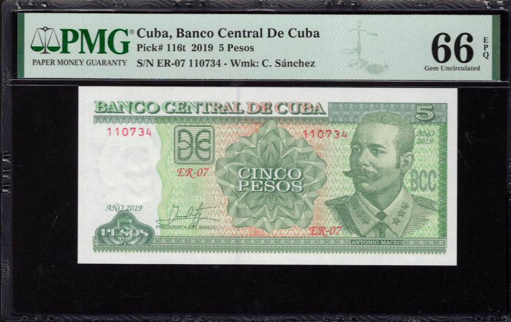 Cuba - 5 Pesos 2019 - Pick # 116t - PMG 66 EPQ