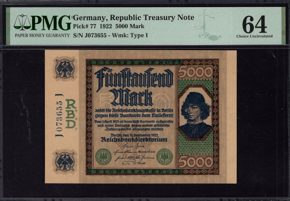 Germany - 5000 Mark 1922 - Pick # 77 - PMG 64