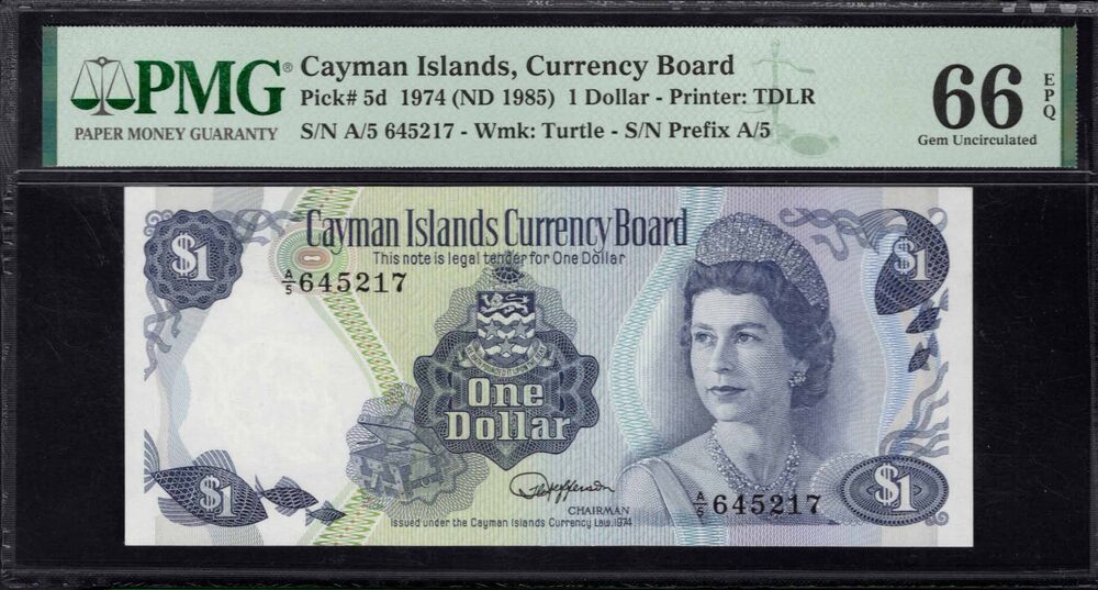 Cayman Islands - 1 Dollar 1974 - Pick # 5d - PMG 66 EPQ