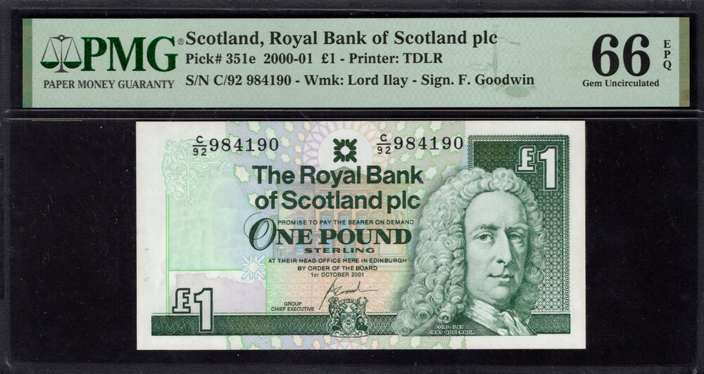 Scotland - 1 Pound 2000 - Pick # 351e - PMG 66 EPQ