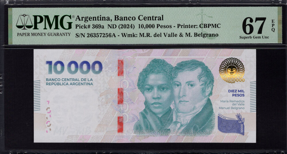 Argentina - 10.000 Pesos 2024 - Pick # 369a - PMG 67 EPQ
