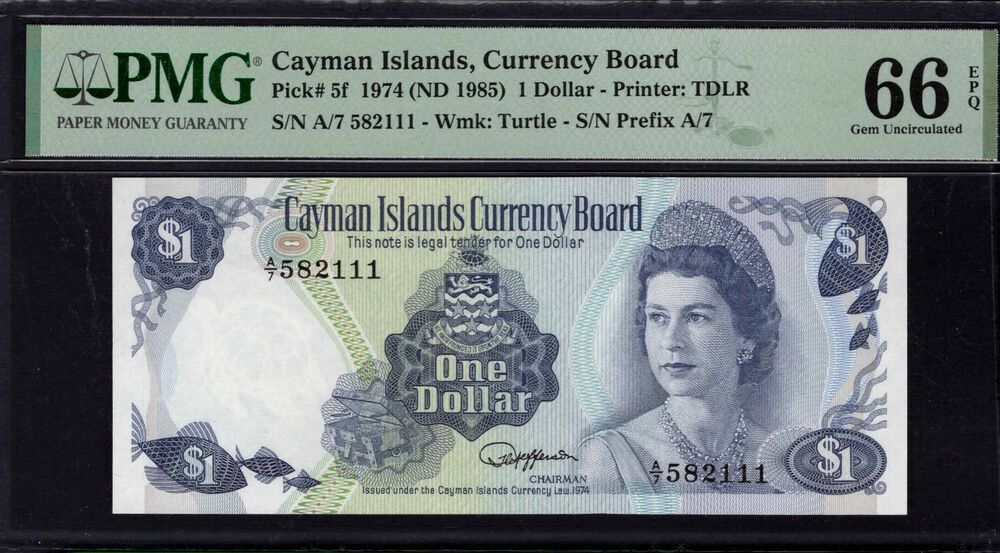 Cayman Islands - 1 Dollar 1974 - Pick # 5f - PMG 66 EPQ