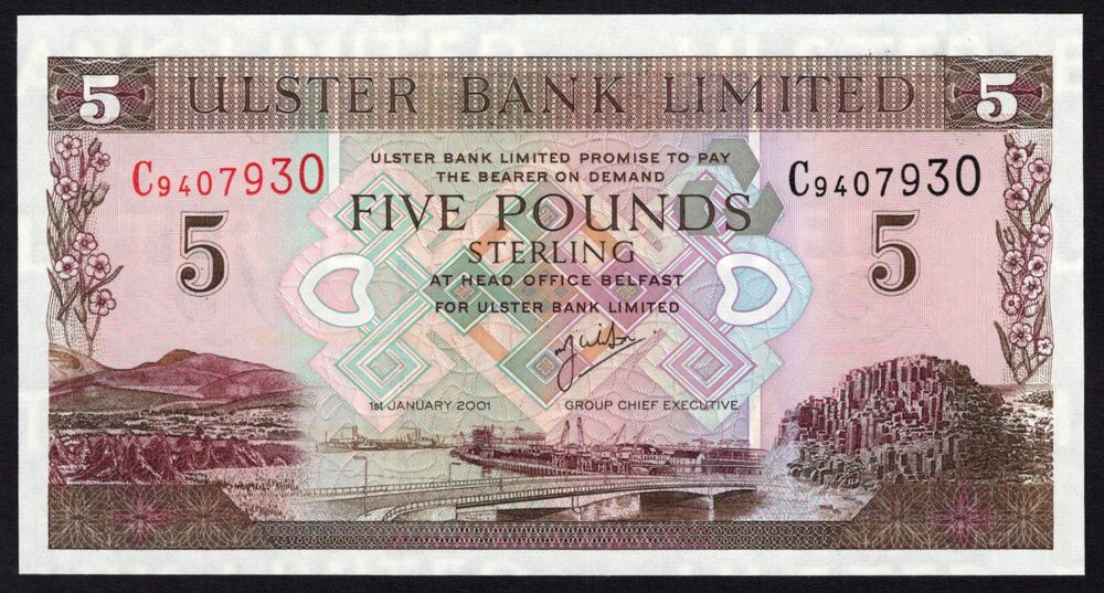 Ireland, Northern - 5 Pounds 2001 - Pick # 335b - UNC