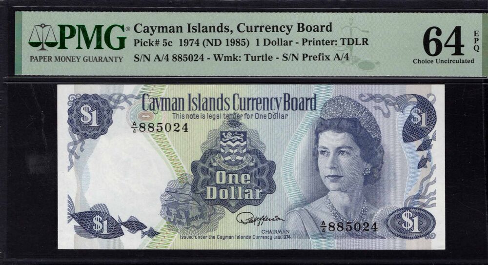 Cayman Islands - 1 Dollar 1974 - Pick # 5c - PMG 64 EPQ