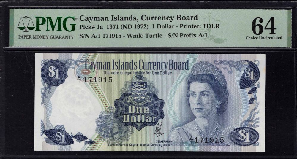 Cayman Islands - 1 Dollar 1971 - Pick # 1a - PMG 64 Choice Uncirculated