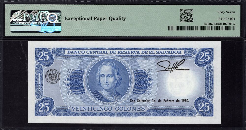 El Salvador - 25 Colones 1978 - Pick # 130a - PMG 67 EPQ