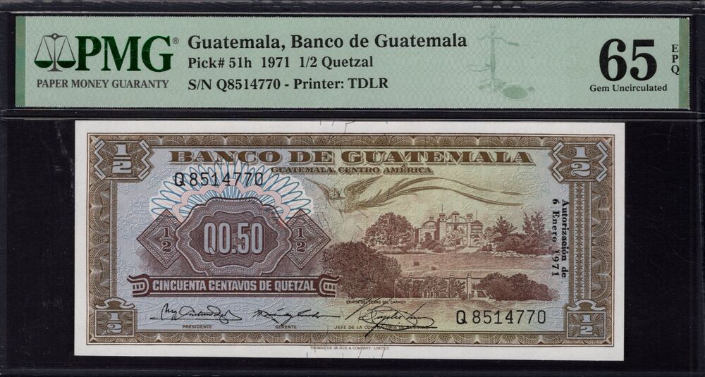 Guatemala - Half Quetzal 1971 - Pick # 51h - PMG 65 EPQ
