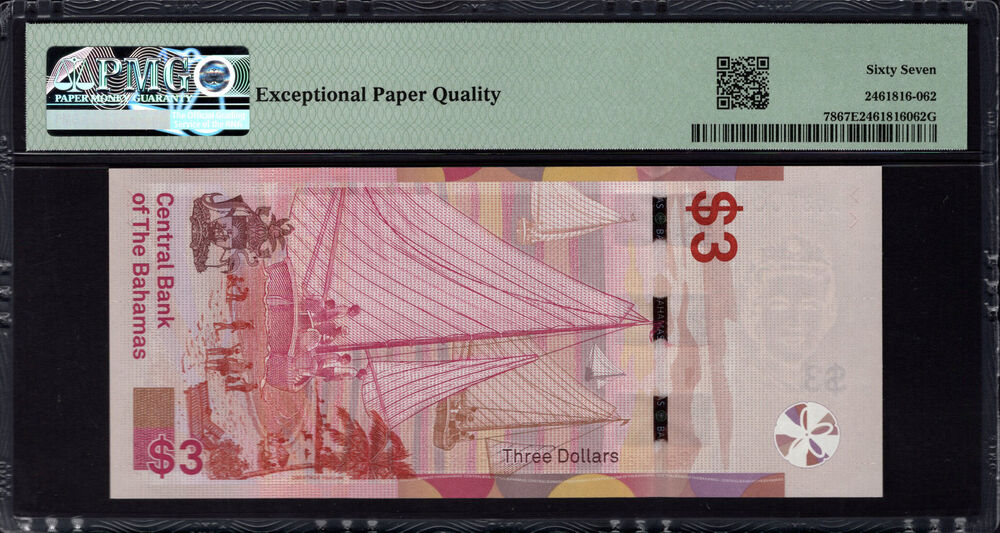 Bahamas - 3 Dollars 2019 - Pick # 78 - PMG 67 EPQ