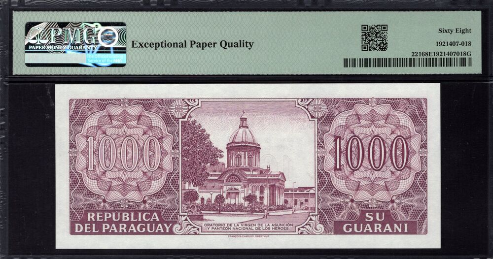 Paraguay - 1000 Guaraníes 2002 - Pick # 221 - PMG 68 EPQ
