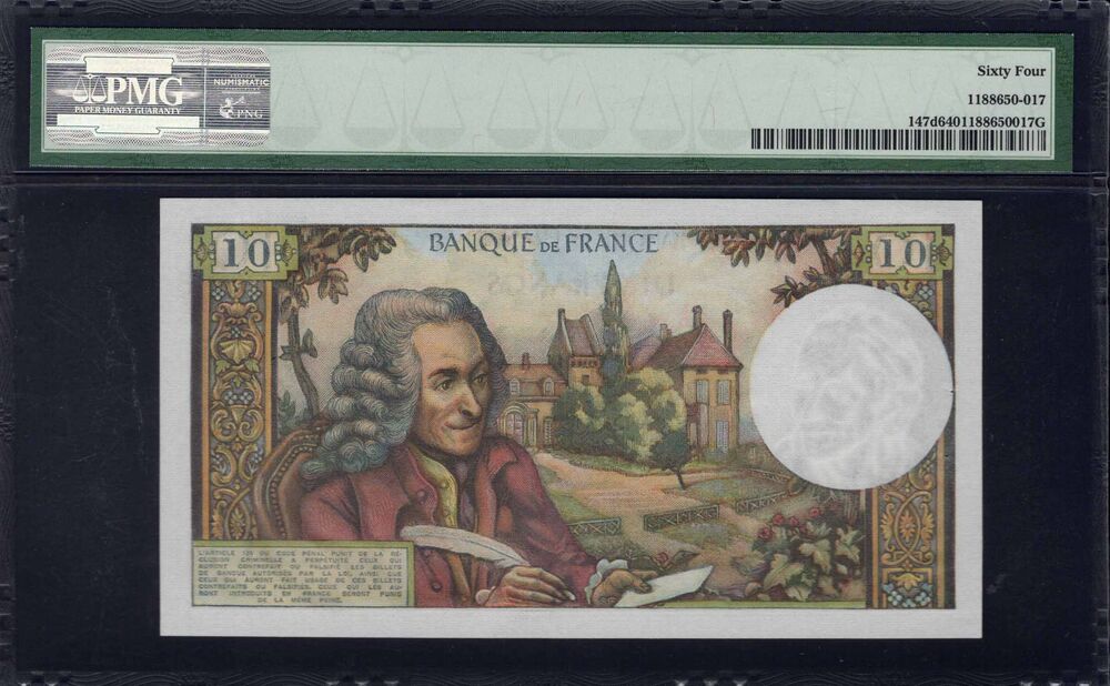 France - 10 Francs 1971 - Pick # 147d - PMG 64 Choice Uncirculated