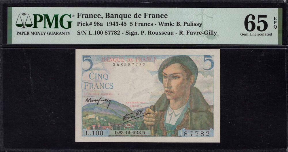 France - 5 Francs 1943 - Pick # 98a - PMG 65 EPQ