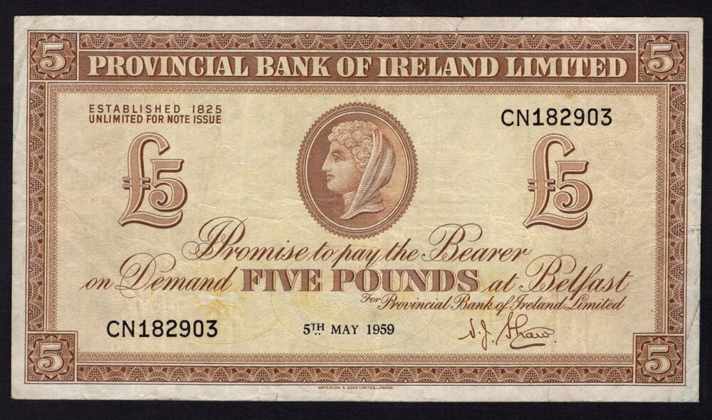 Ireland, Northern - 5 Pounds 1959 - Pick # 242 - Fine