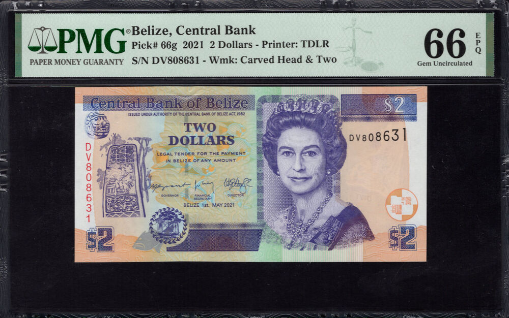 Belize - 2 Dollars 2021 - Pick # 66g - PMG 66 EPQ