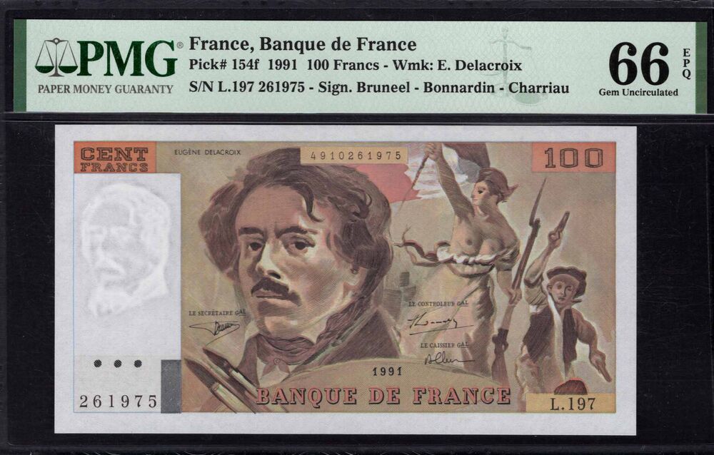 France - 100 Francs 1991 - Pick # 154f - PMG 66 EPQ