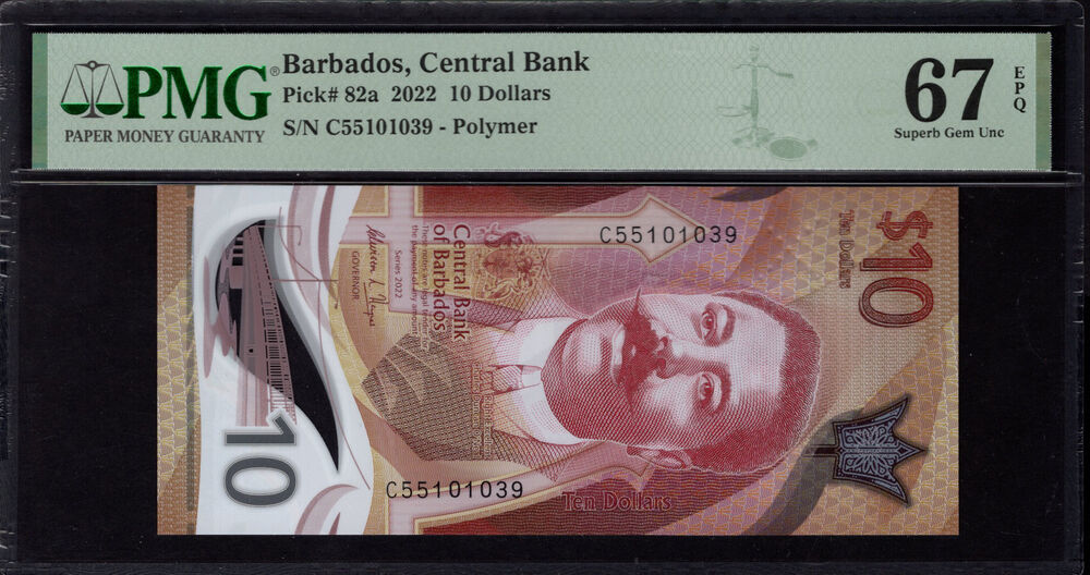 Barbados - 10 Dollars 2022 - Pick # 82a - PMG 67 EPQ